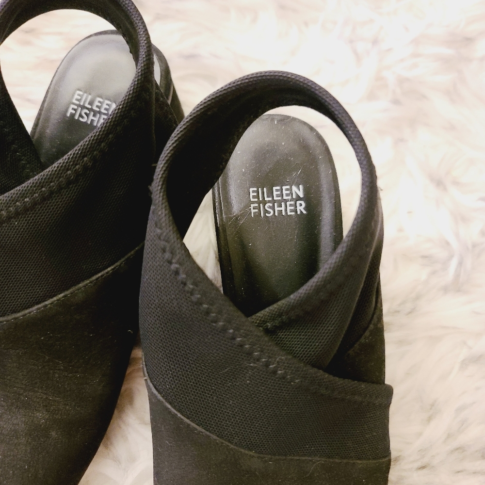Eileen Fisher Black Ankle Cross Strap Block Heel 37 Very Adult Sandals - Picture 3 of 9